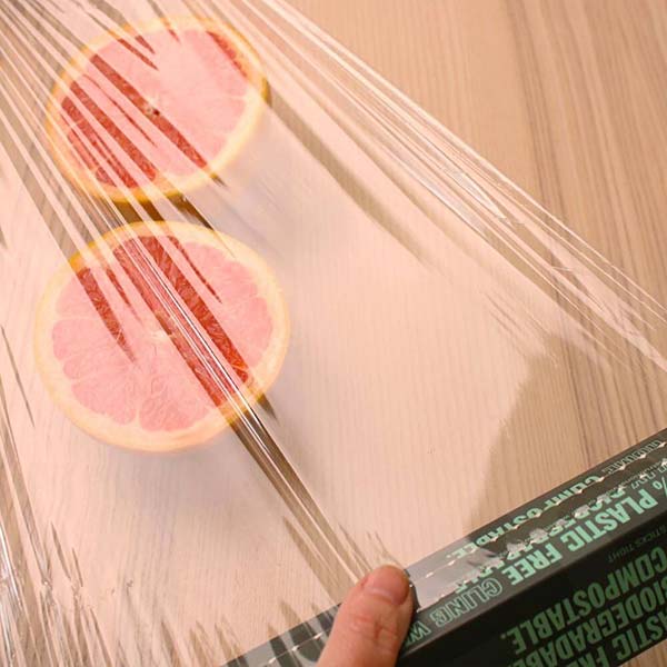 Zero plastic free cling wrap showing quality stretched out over fruit